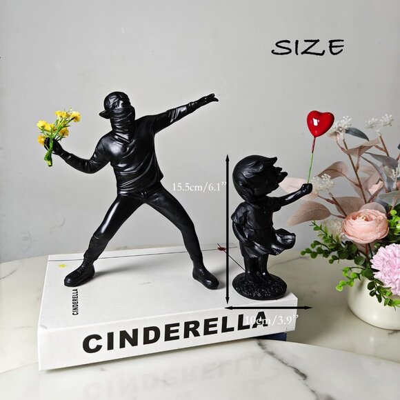 Matte Finish Antique Style Love Balloon Girl-black Decorative Statue for Home - Picture 3 of 6